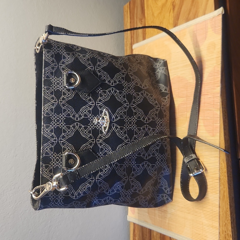 Vivienne Westwood crossbody, black leather with space ship design